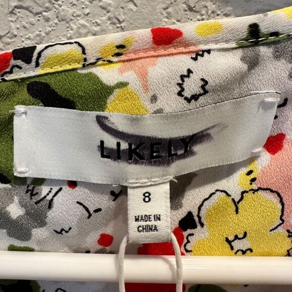 NWT Likely White Vibrant Floral Faux Wrap Sleeveless Ruffle Mini Dress - Size 8 - Picture 6 of 9